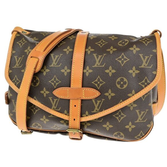 LOUIS VUITTON Logo Saumur 30 Shoulder Bag Monogram Leather Brown - Picture 1 of 16